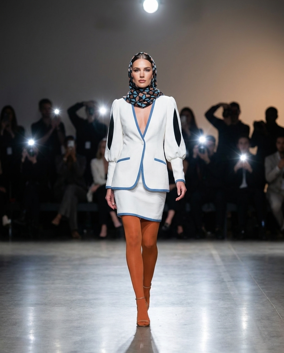 ivory beaded hood and tailored set