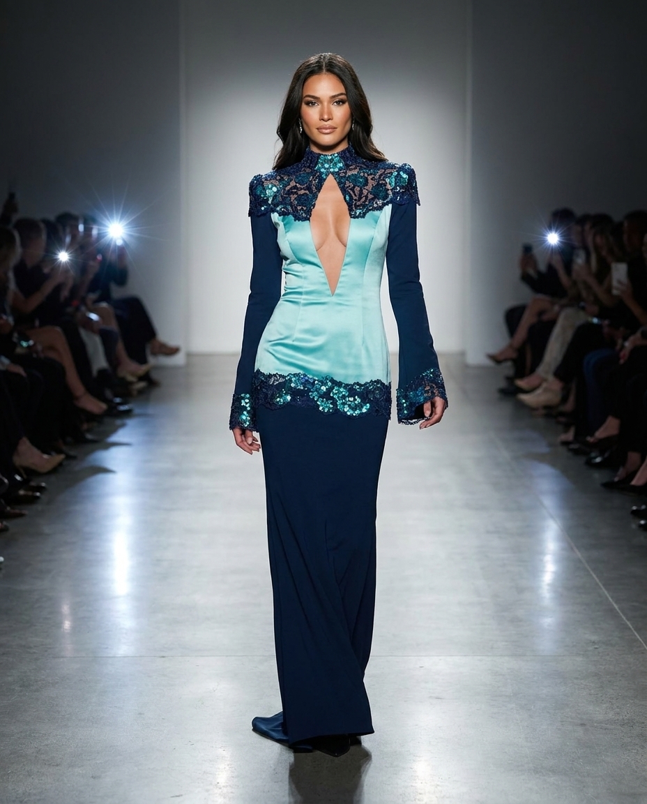 blue pantsuit with sequin lapels