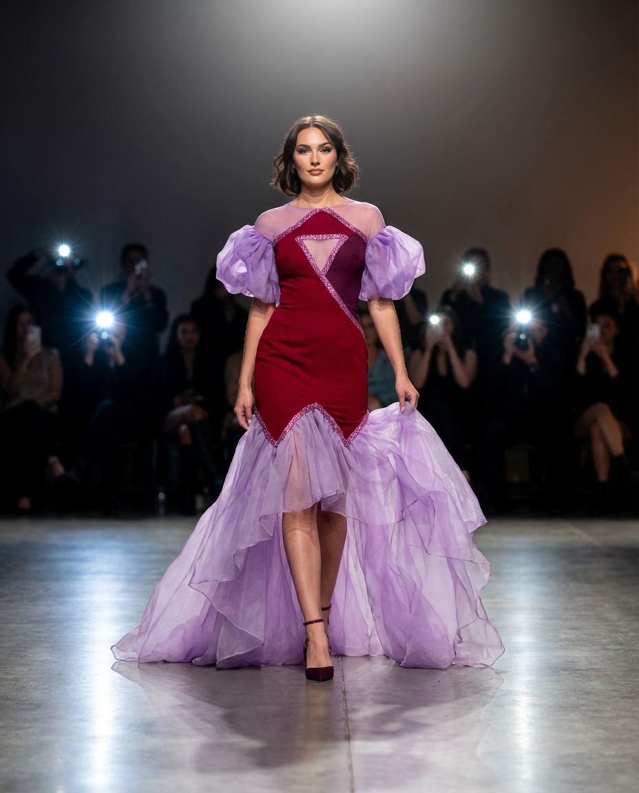 wine velvet mini with lavender tulle overskirt